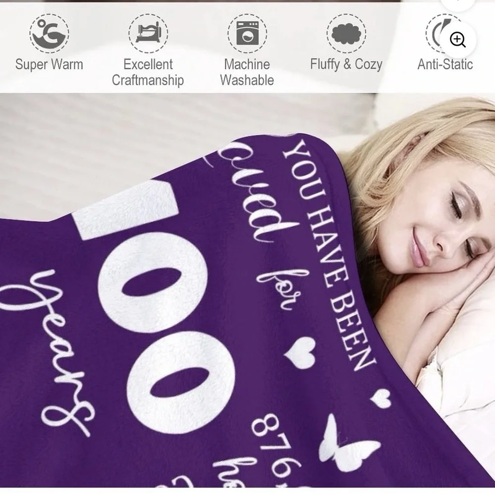 100th Birthday Blanket, 50x60,‎ Gift, Women, Grandma, 100 Year Old, Decor